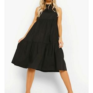 BooHoo high neck tiered midi dress